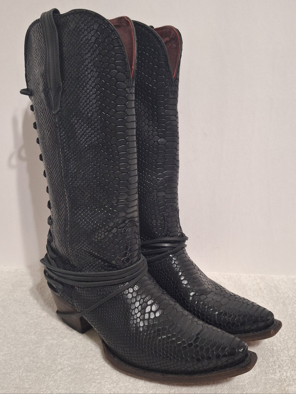 Freebird Wardon Black Leather Snakeskin Print Back-Lacing Boots Women's Size 11 - Picture 5 of 14